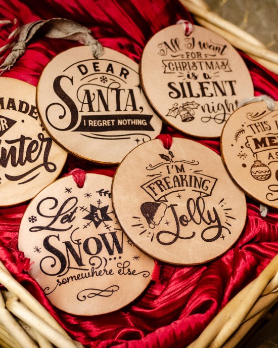 Snarky Santa Set Of Handmade Leather Ornaments