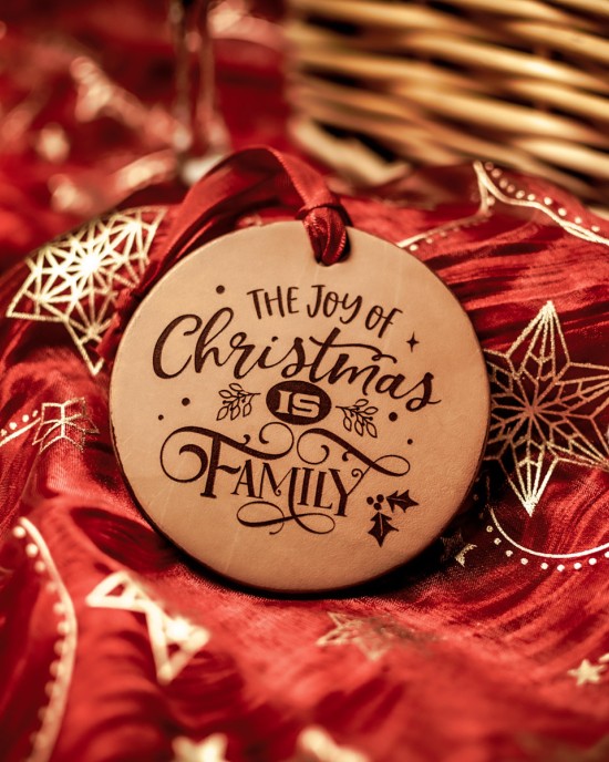 "The Joy Of Christmas Is Family" Handmade Leather Ornament