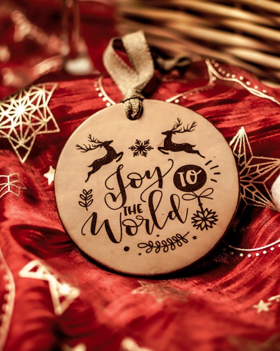 "Joy To The World" Handmade Leather Ornament