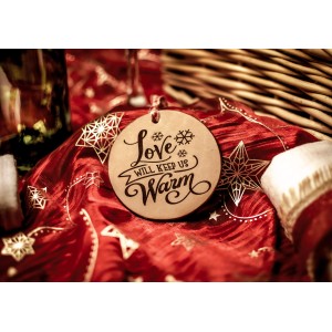 "Love Will Keep Us Warm" Handmade Leather Ornament