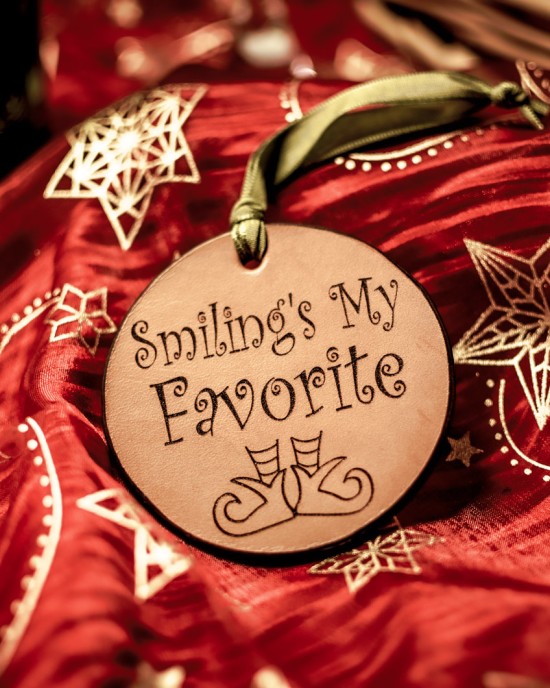 "Smiling Is My Favorite" Handmade Leather Ornament