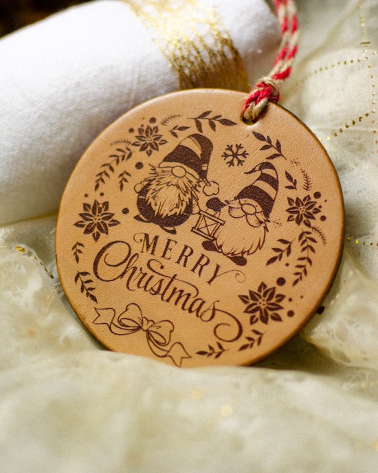 "Gnome Christmas" Handmade Leather Ornament